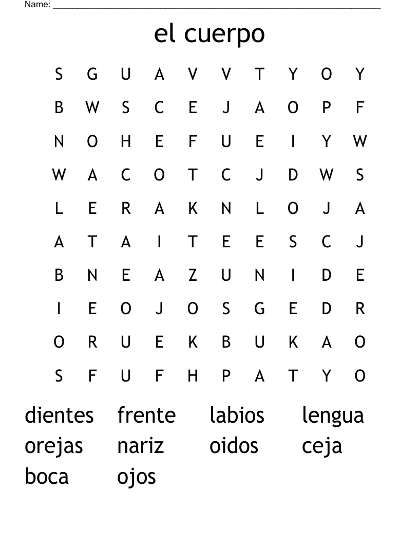 el cuerpo Word Search