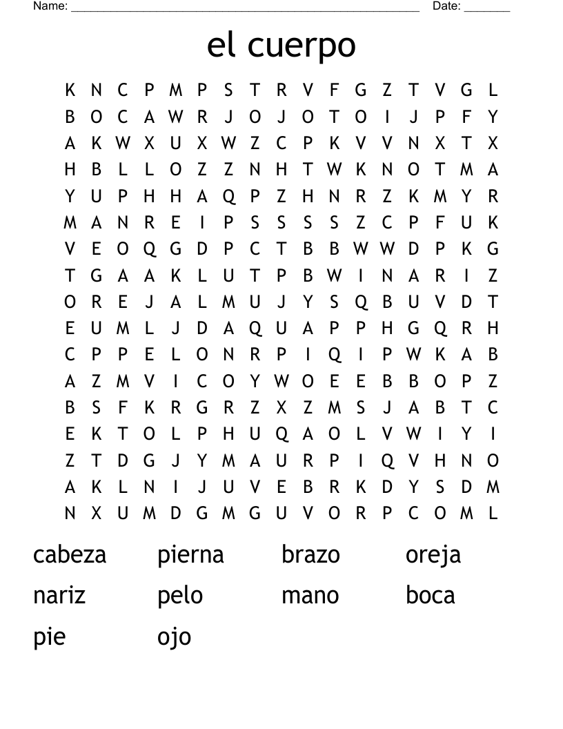 el cuerpo Word Search
