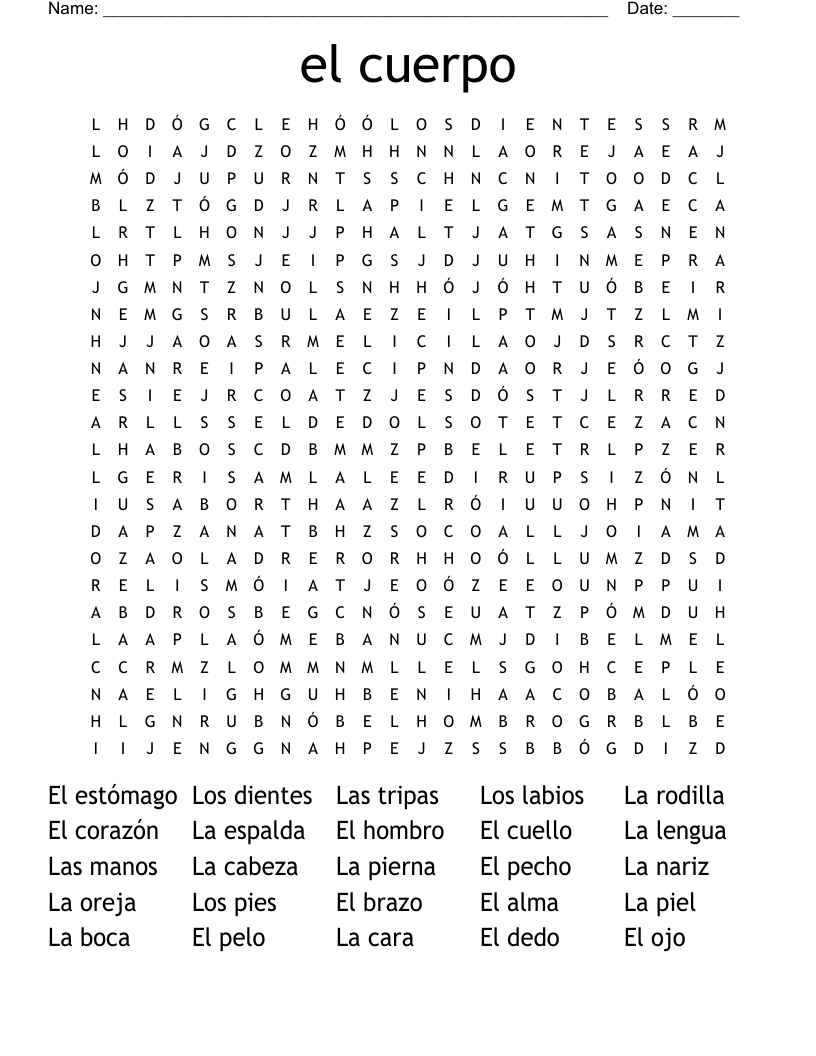 el cuerpo Word Search