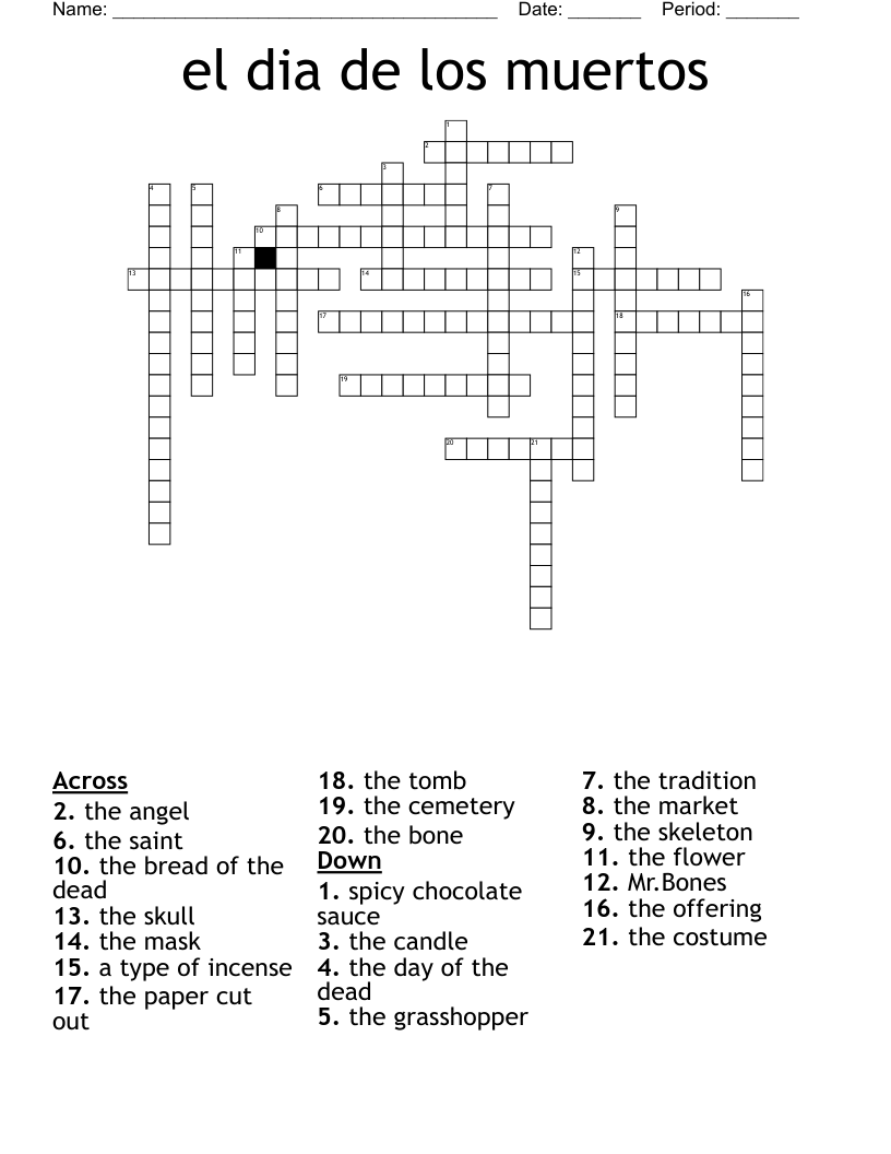 el dia de los muertos  Crossword