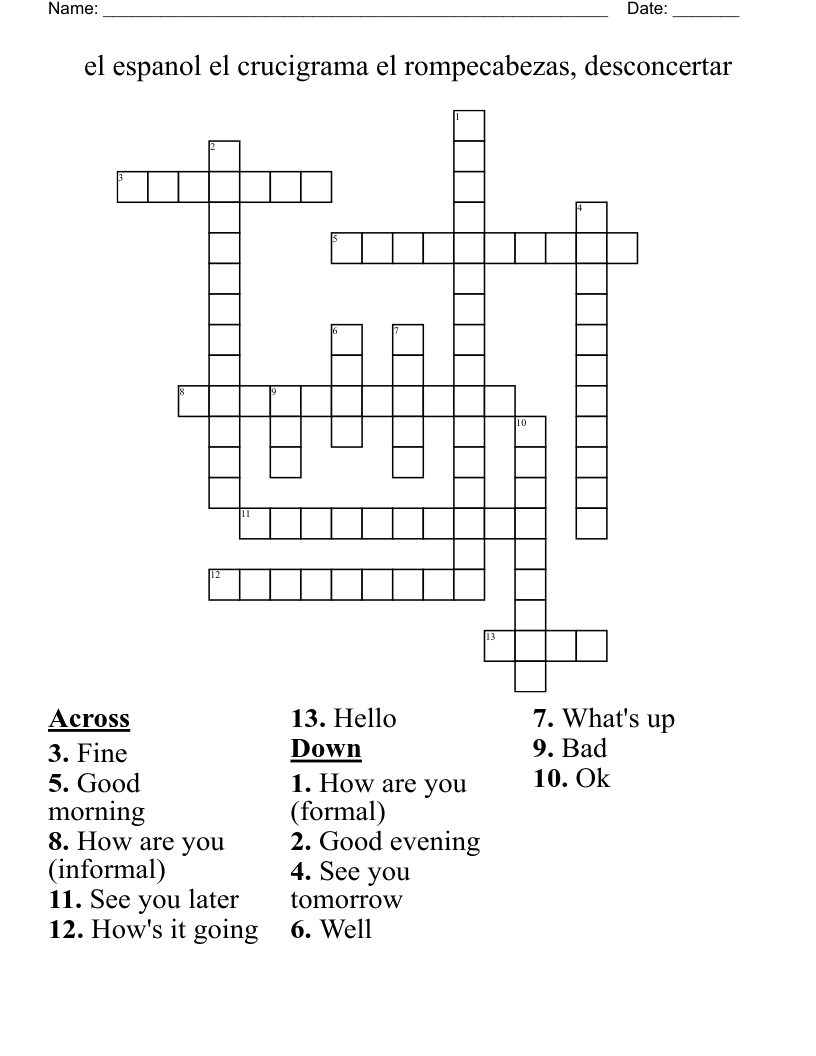 el espanol el crucigrama el rompecabezas, desconcertar Crossword