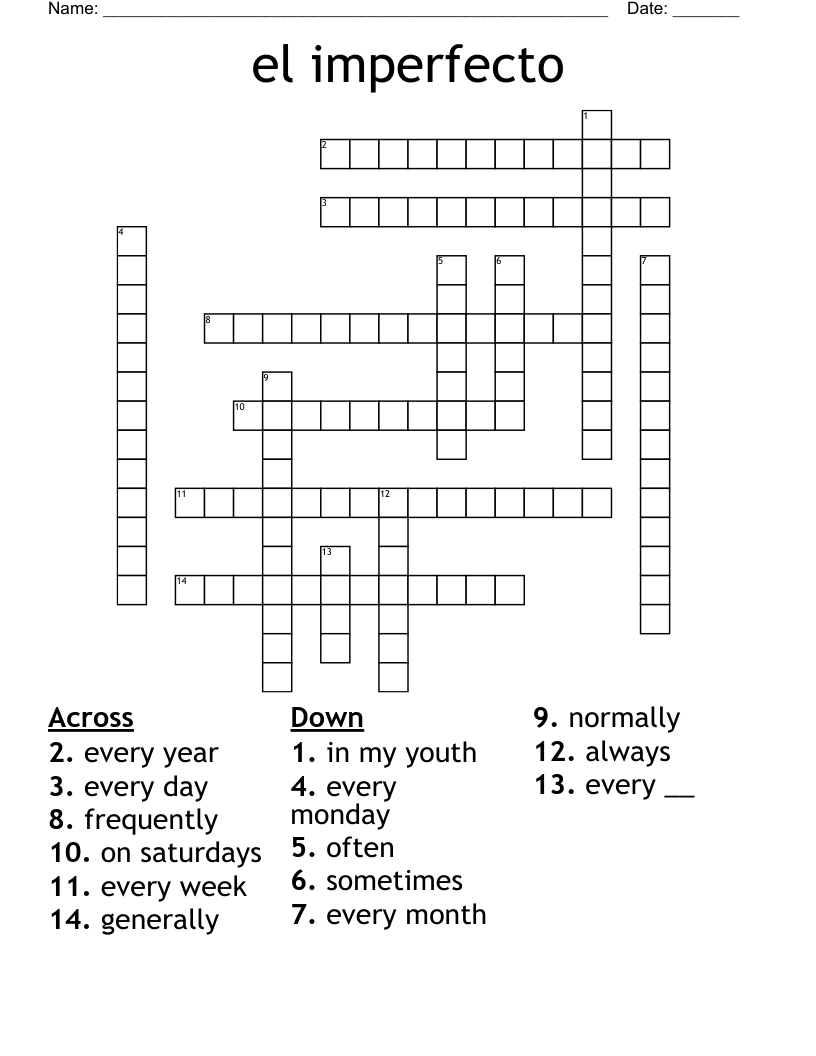 el imperfecto Crossword