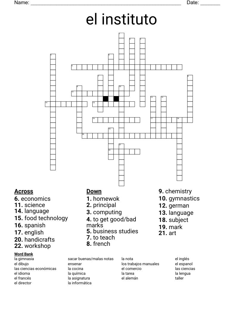 el instituto Crossword