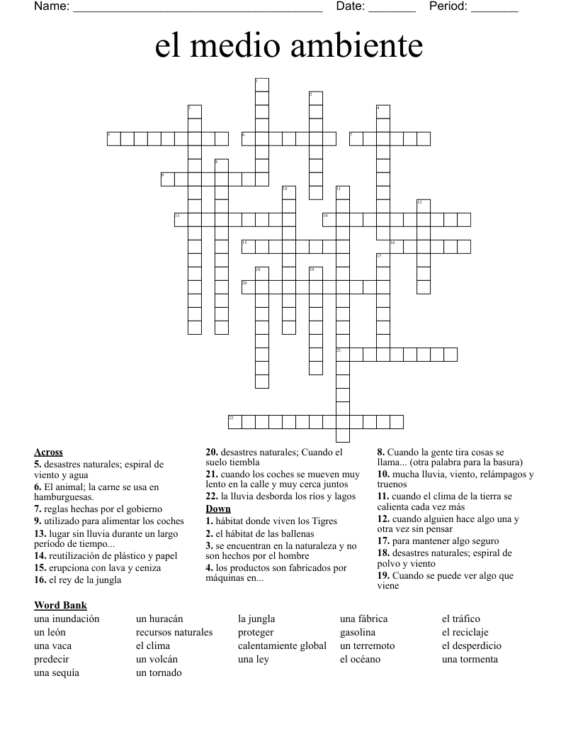 el medio ambiente  Crossword