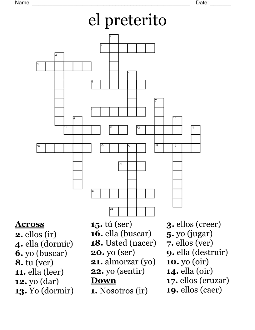 el preterito  Crossword