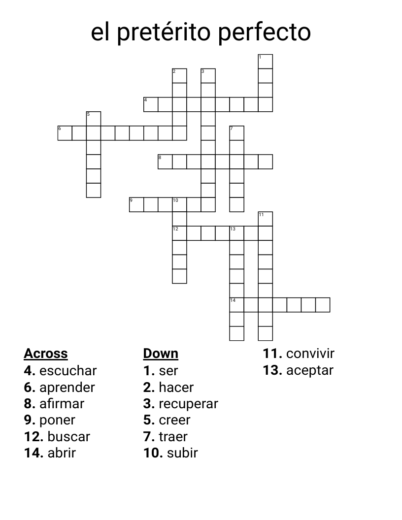 el pretérito perfecto Crossword