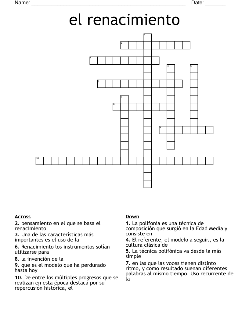 el renacimiento  Crossword