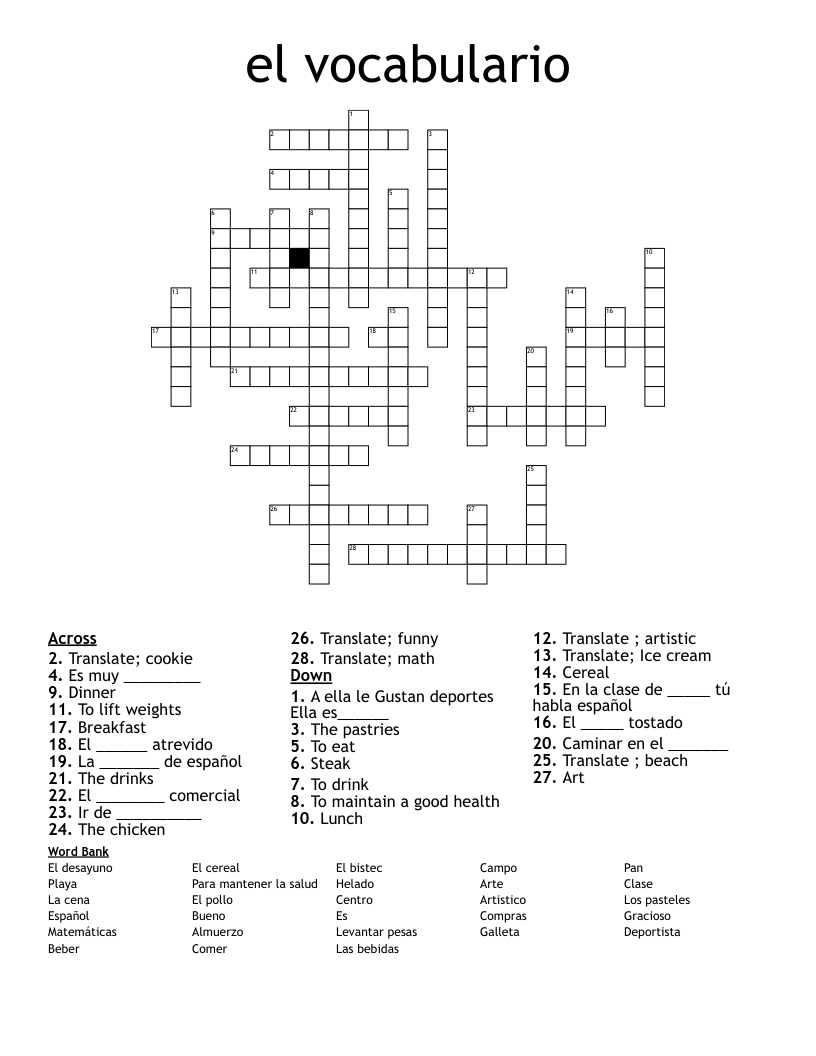 el vocabulario  Crossword