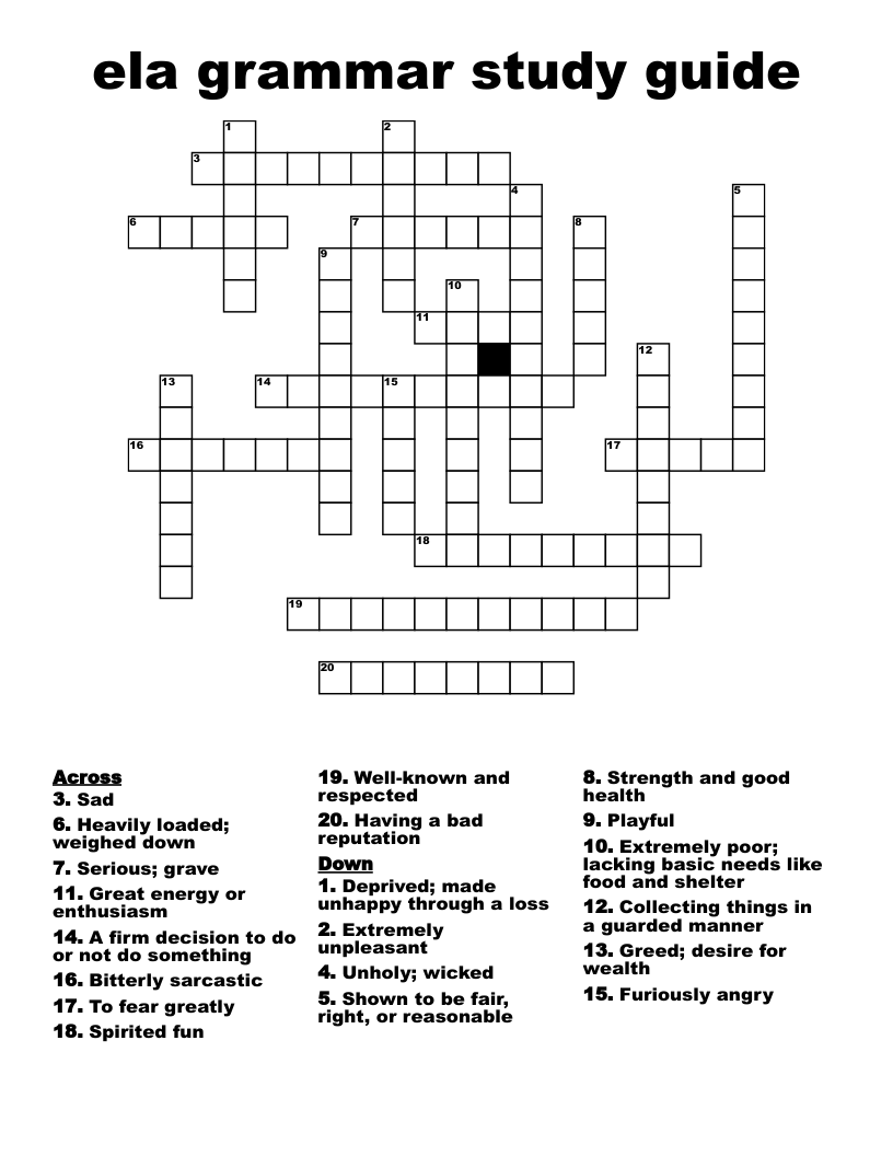 ela grammar study guide Crossword