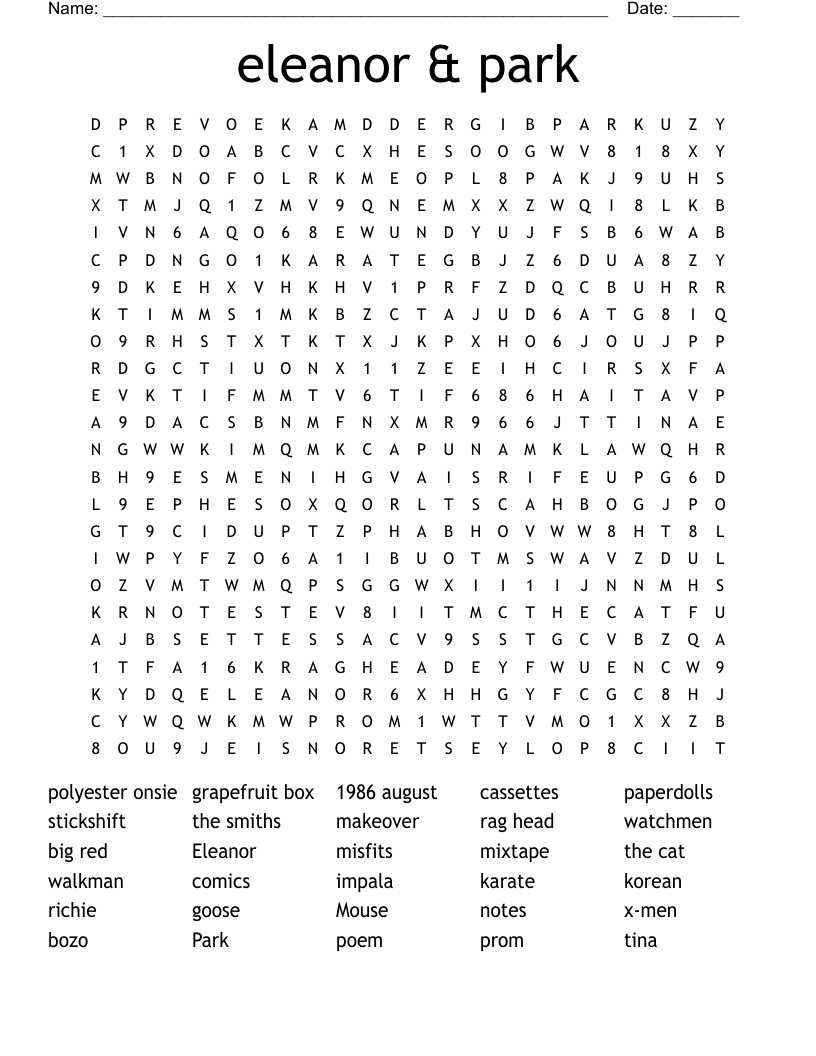 eleanor & park Word Search