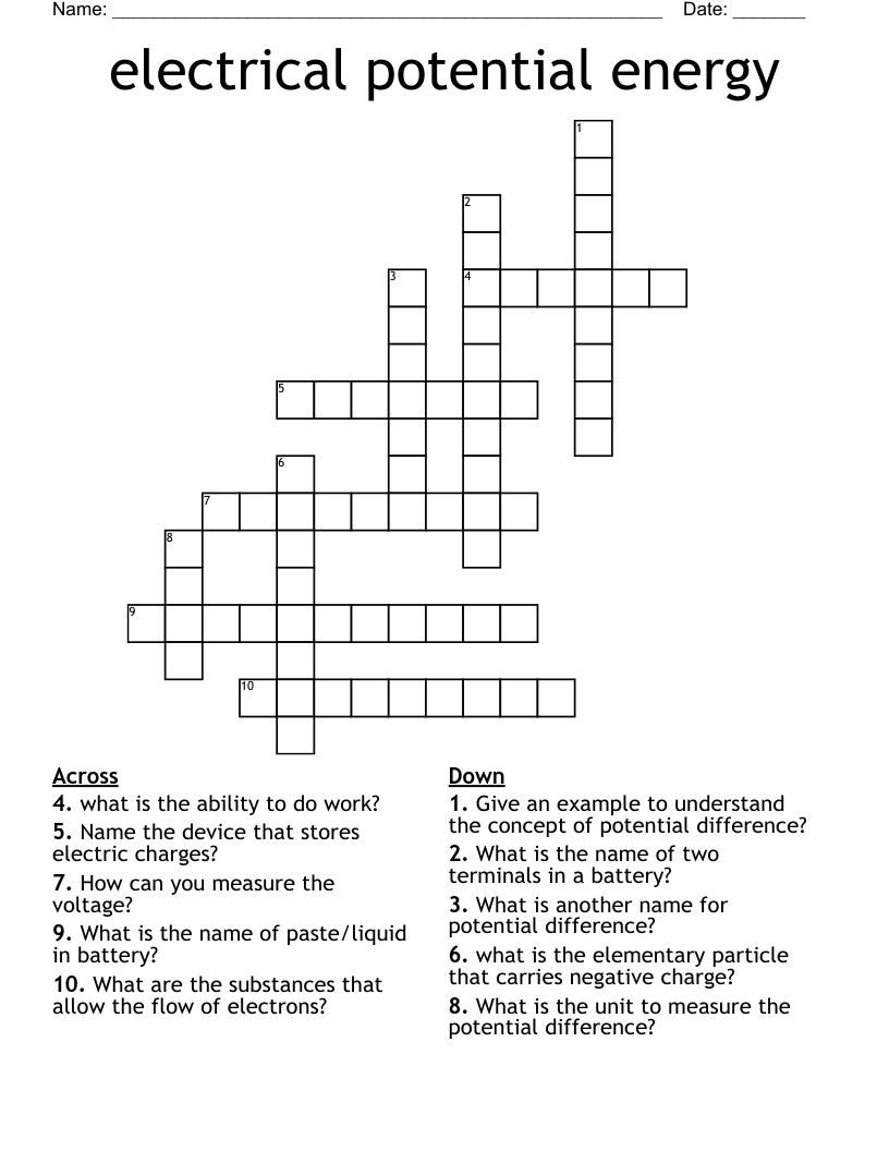 electrical potential energy Crossword