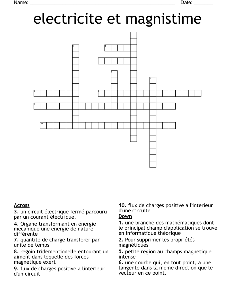 electricite et magnistime Crossword