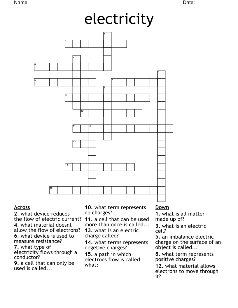 electricity Crossword