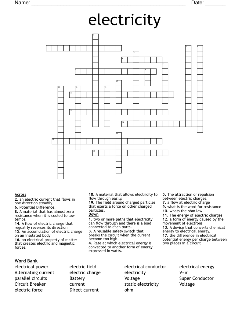 electricity Crossword