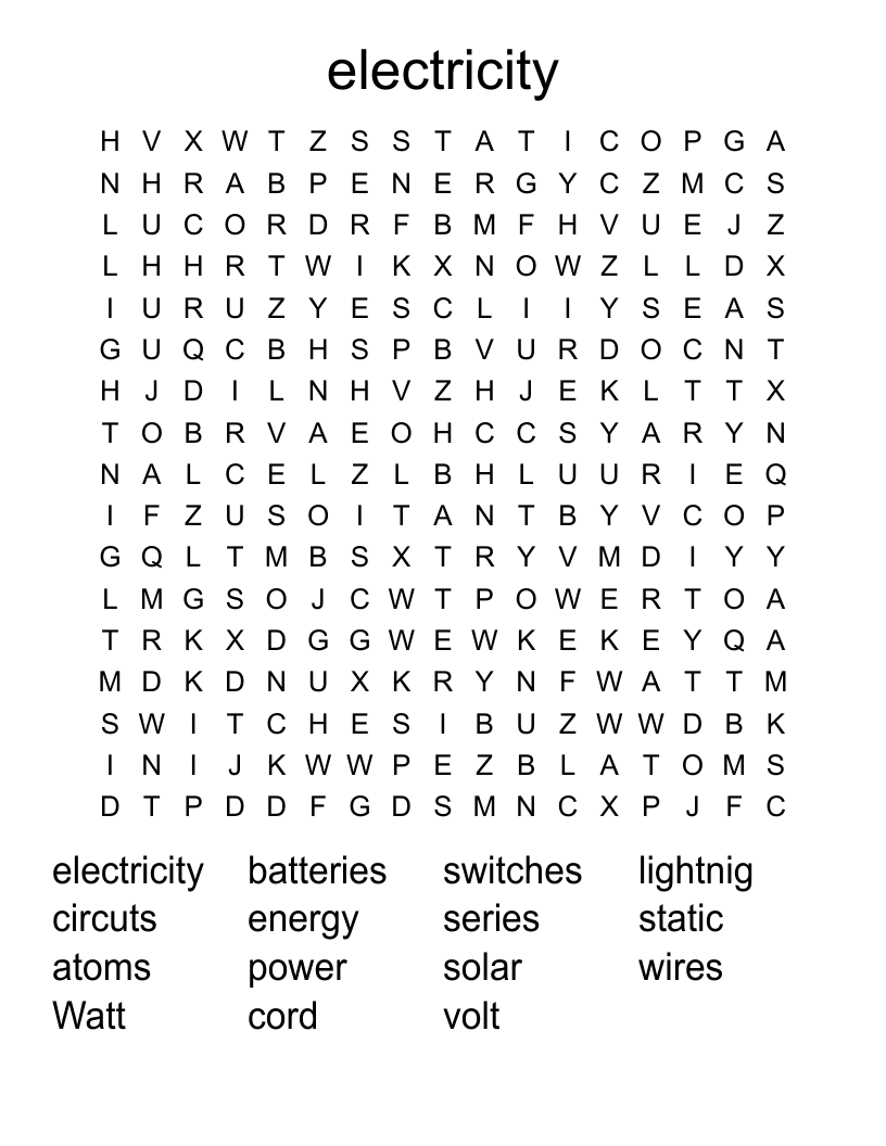 electricity Word Search