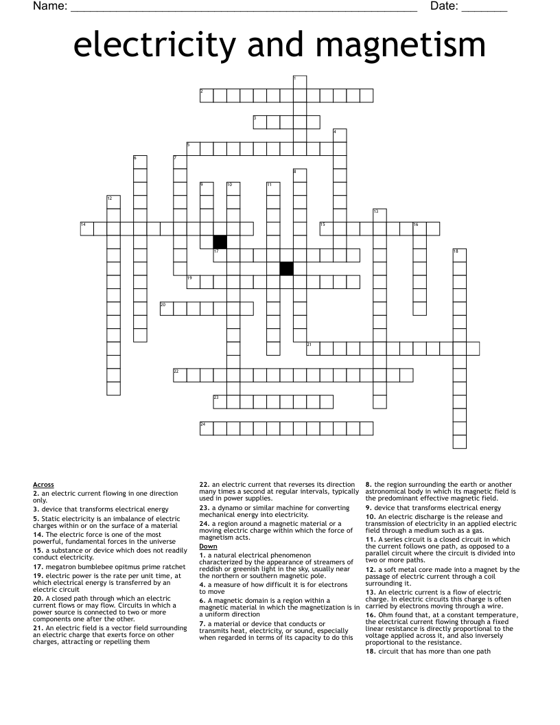electricity and magnetism Crossword