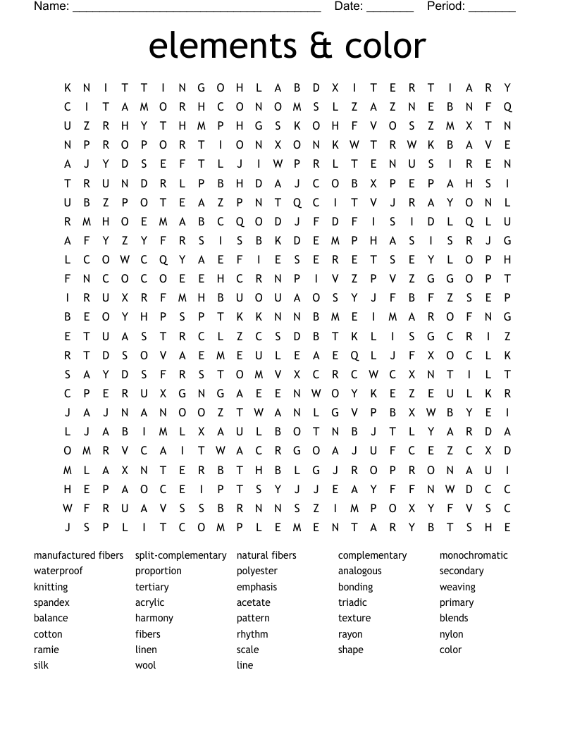 elements & color Word Search