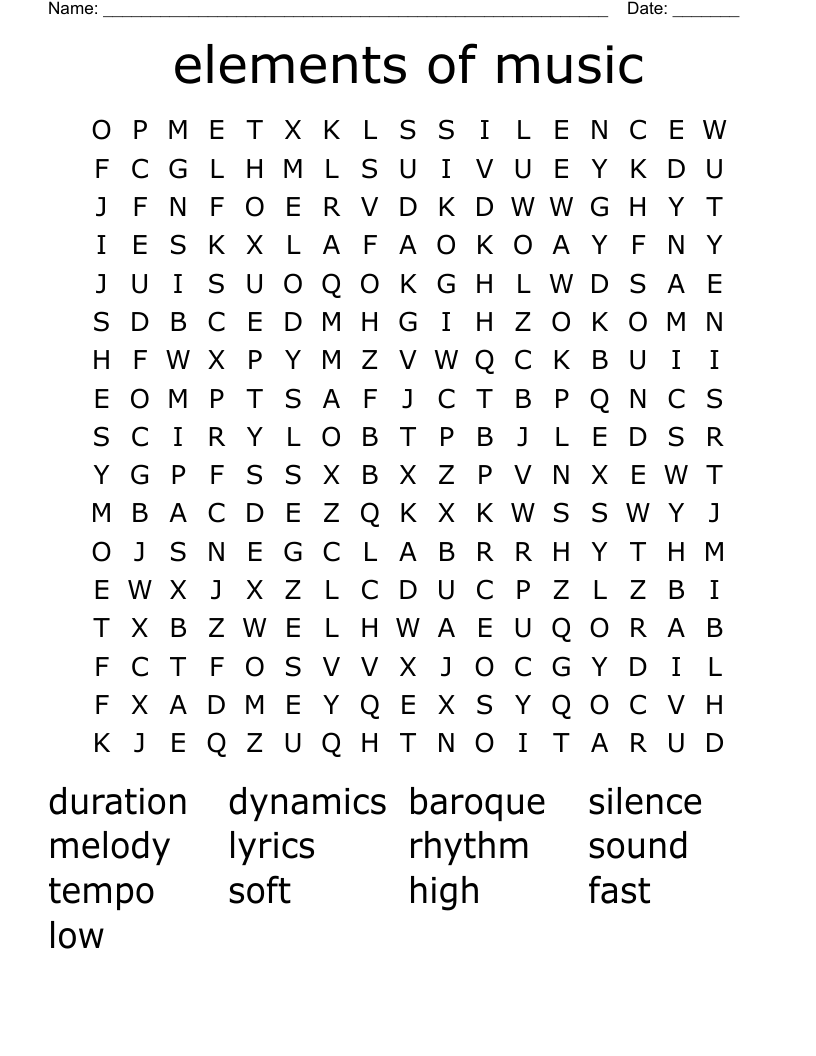 elements of music  Word Search