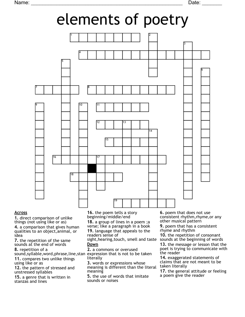 elements of poetry  Crossword