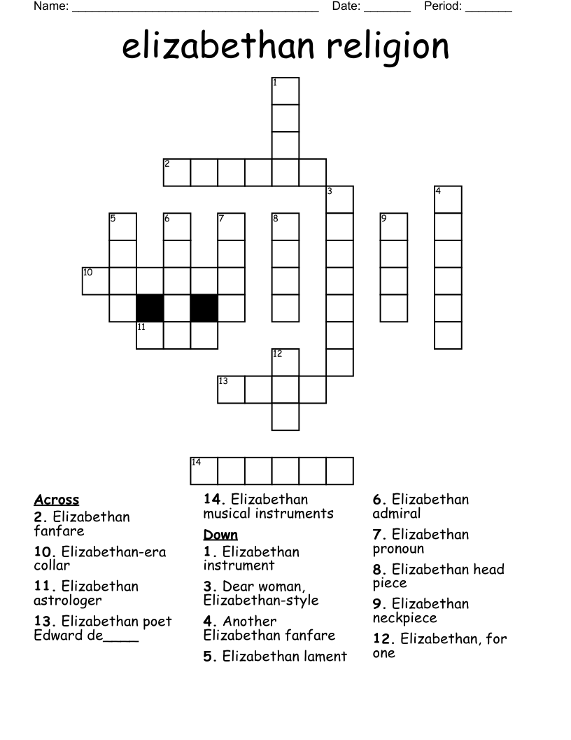 elizabethan religion Crossword