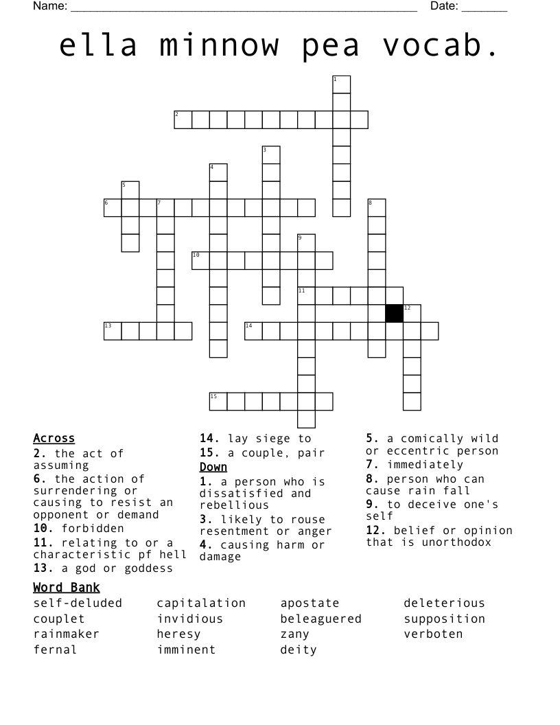ella minnow pea vocab. Crossword