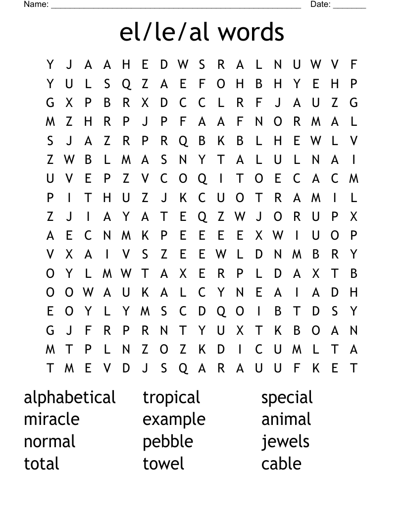 el/le/al words Word Search