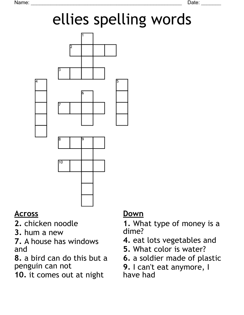 ellies spelling words Crossword