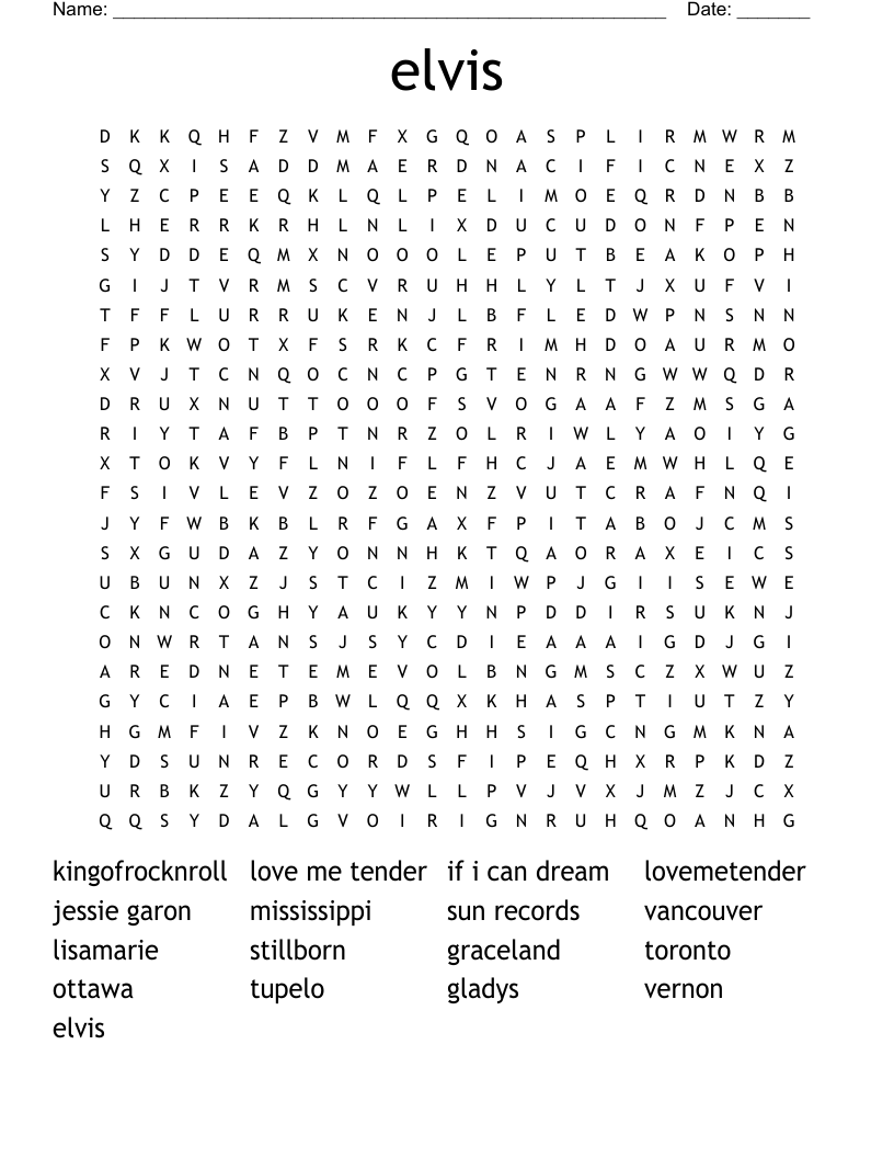 elvis Word Search
