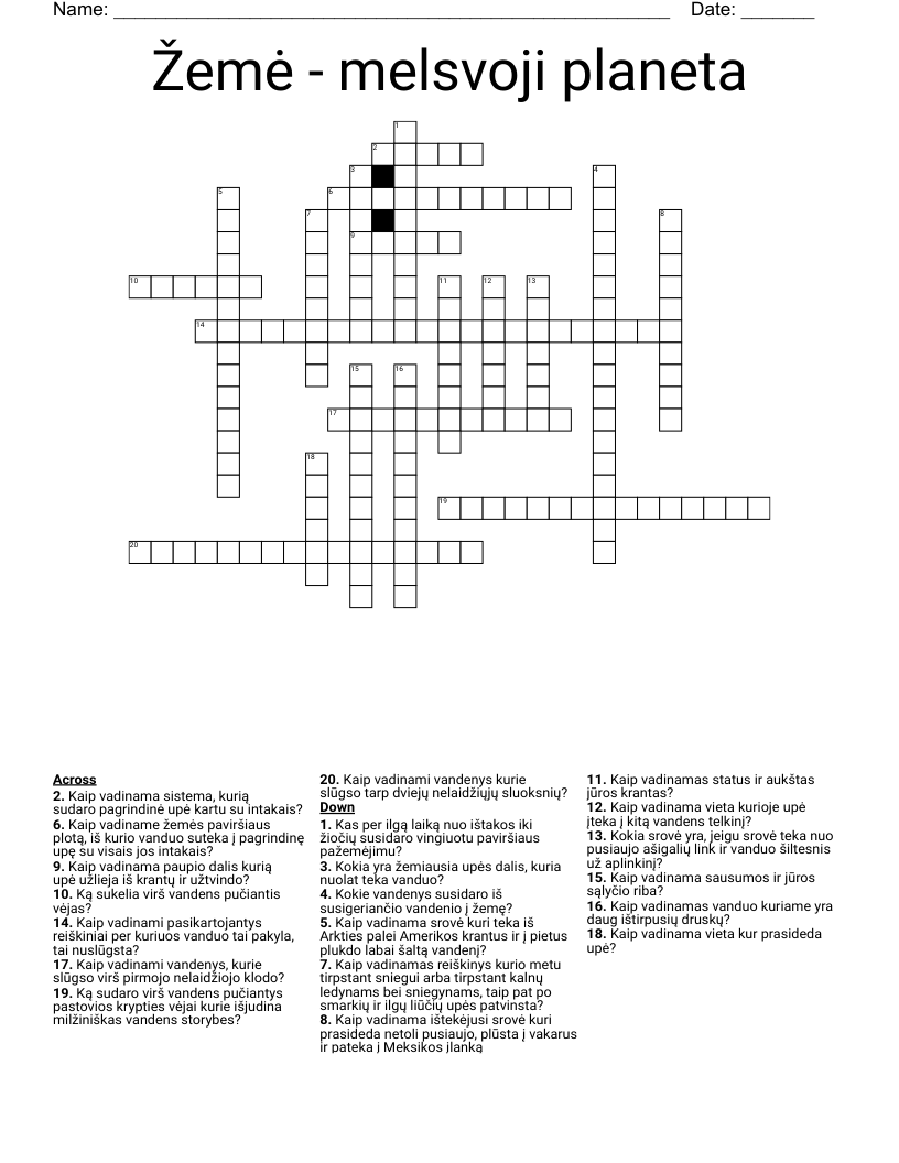 Žemė - melsvoji planeta Crossword