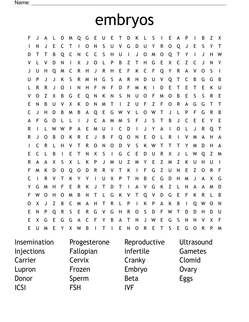 embryos Word Search