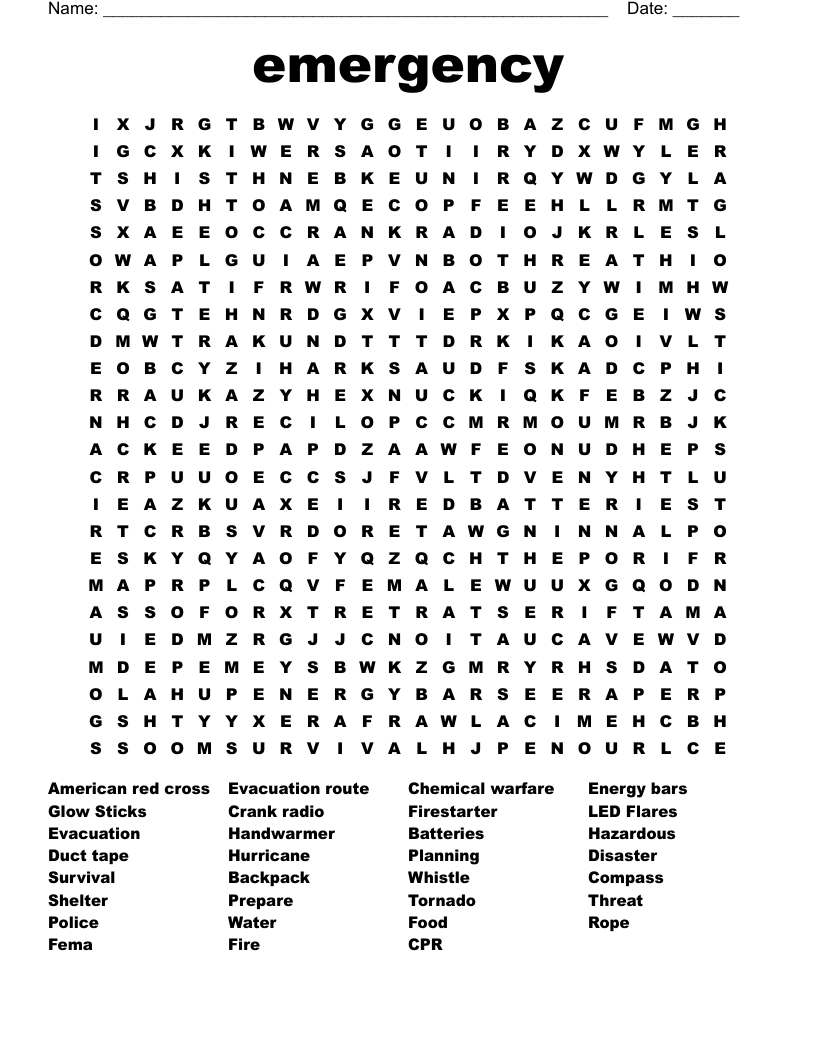 emergency  Word Search