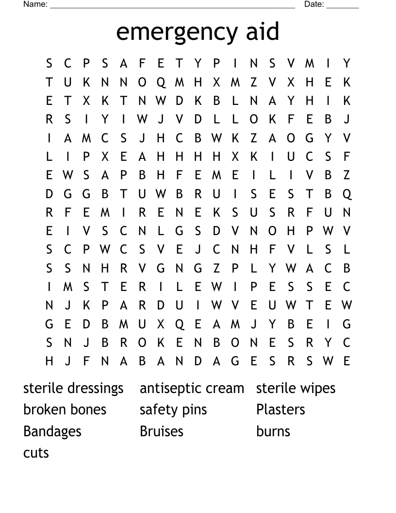 emergency aid Word Search