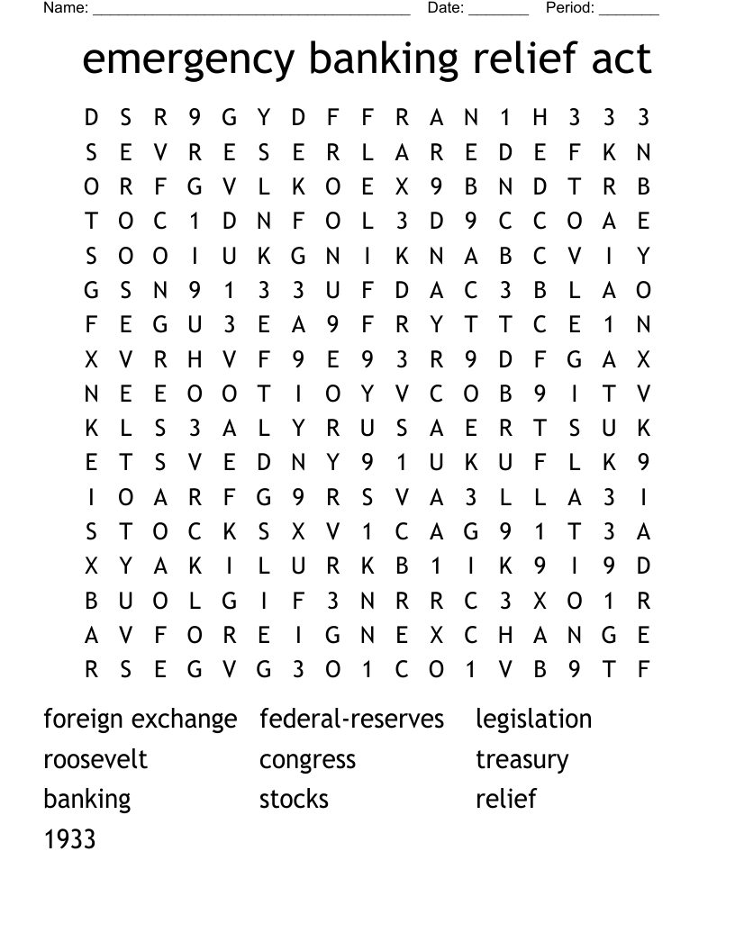 emergency banking relief act  Word Search