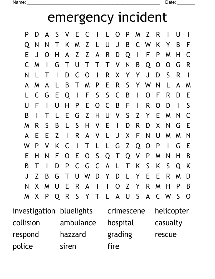 emergency incident Word Search
