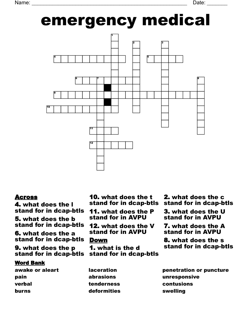 emergency medical  Crossword