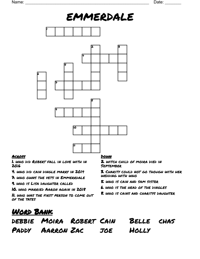 emmerdale  Crossword