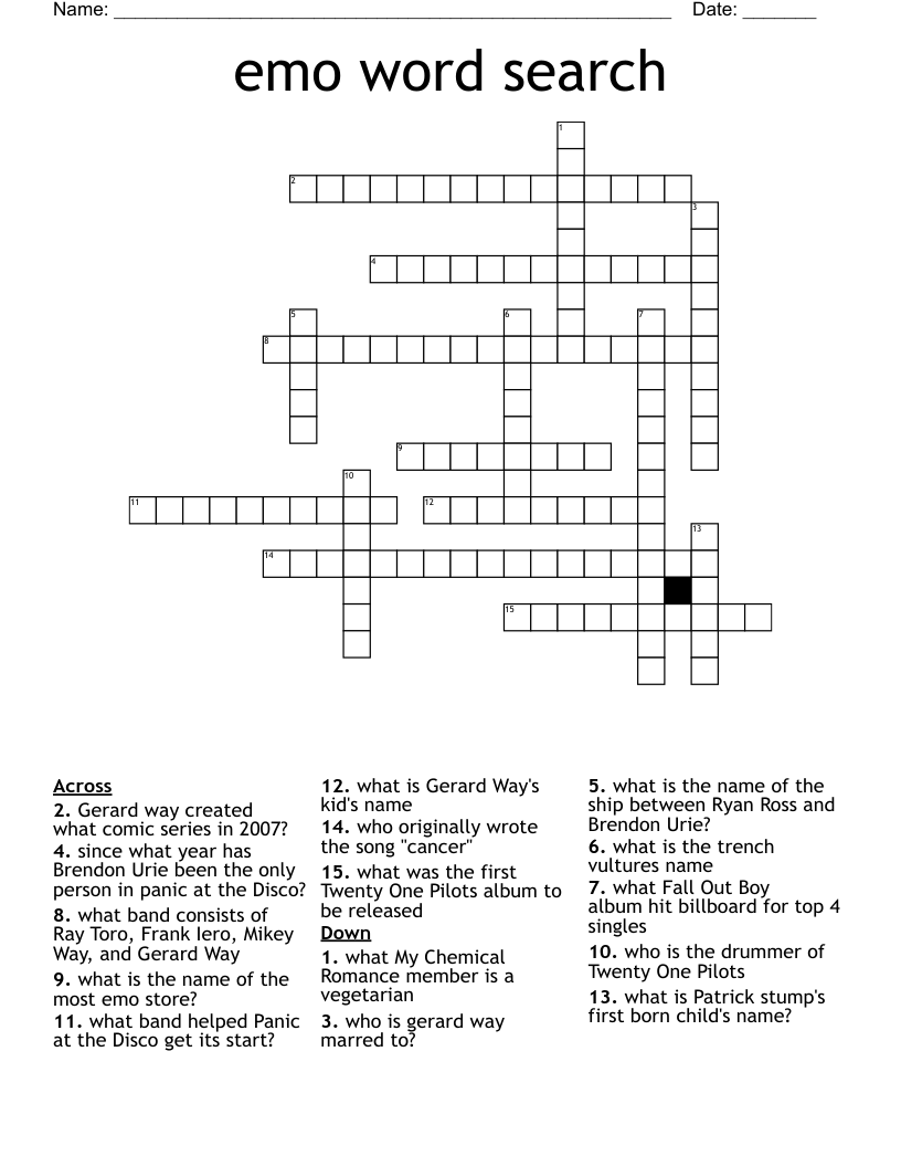 emo word search Crossword