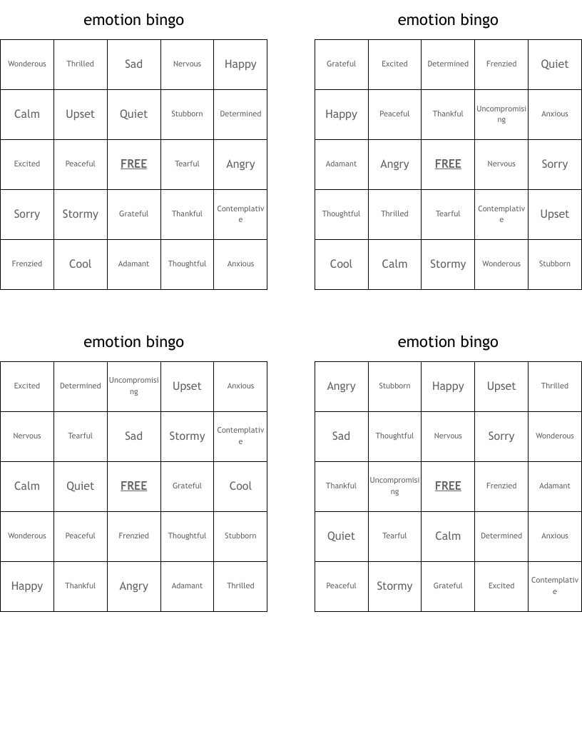 emotion bingo