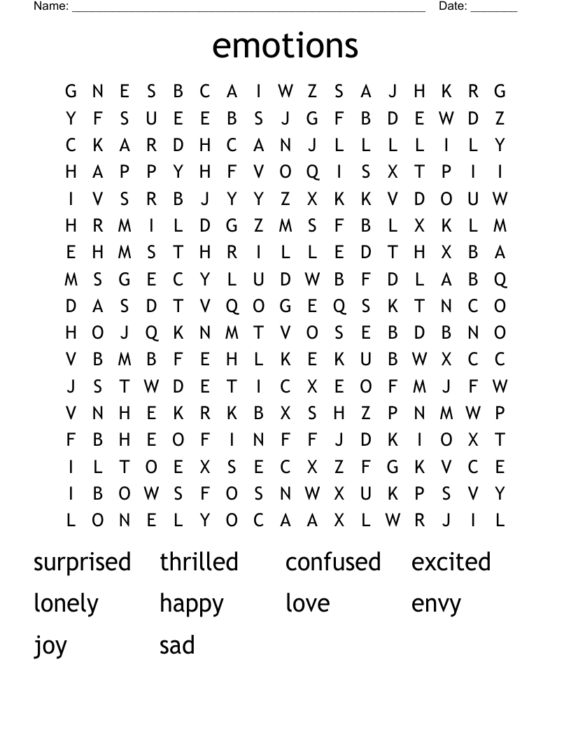 emotions Word Search