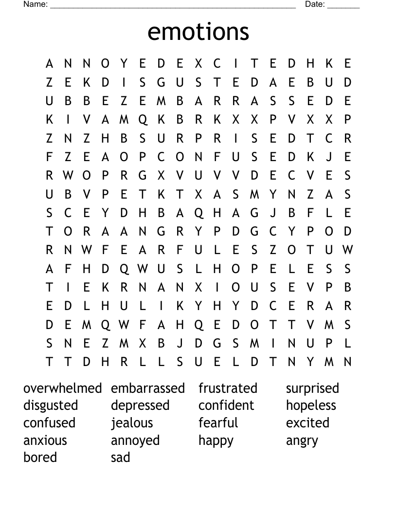 emotions Word Search