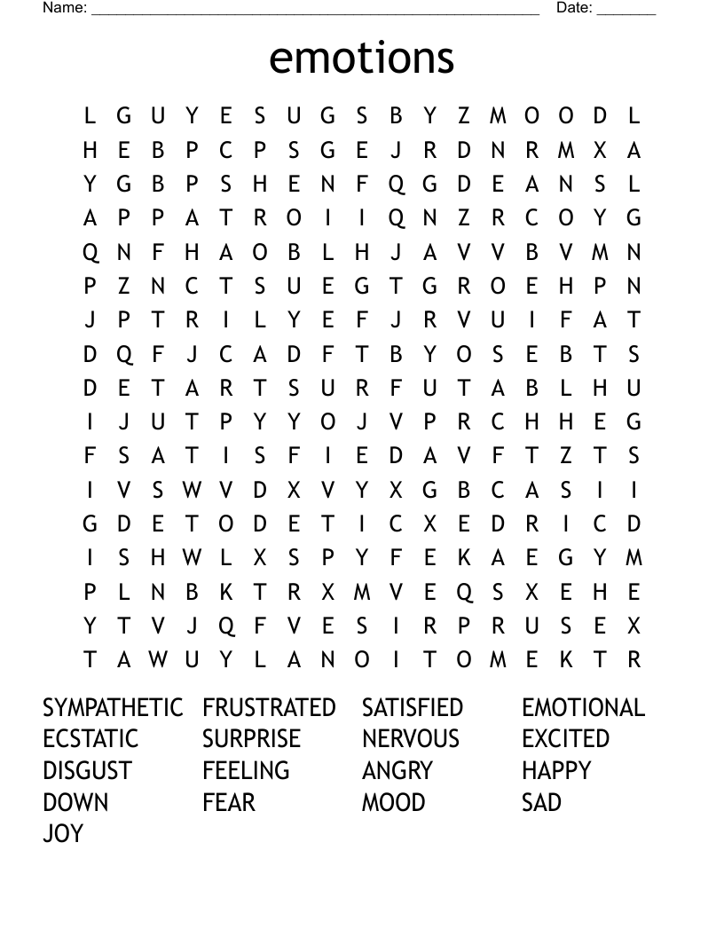 emotions Word Search