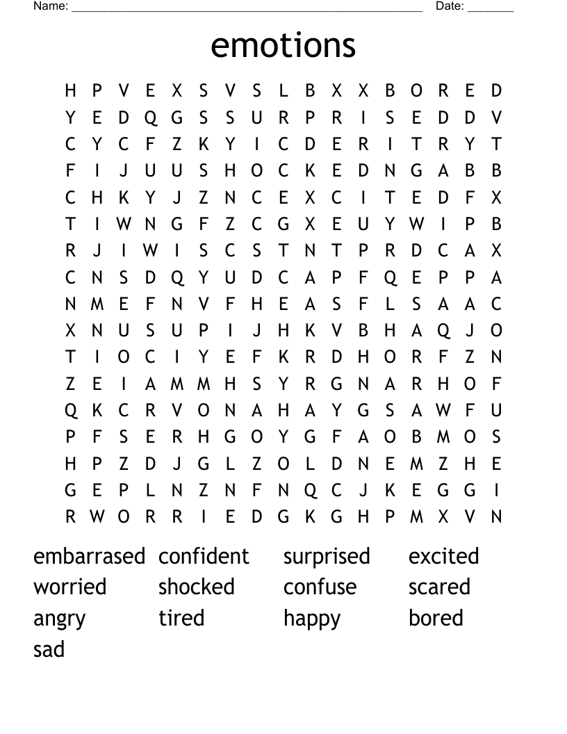 emotions Word Search