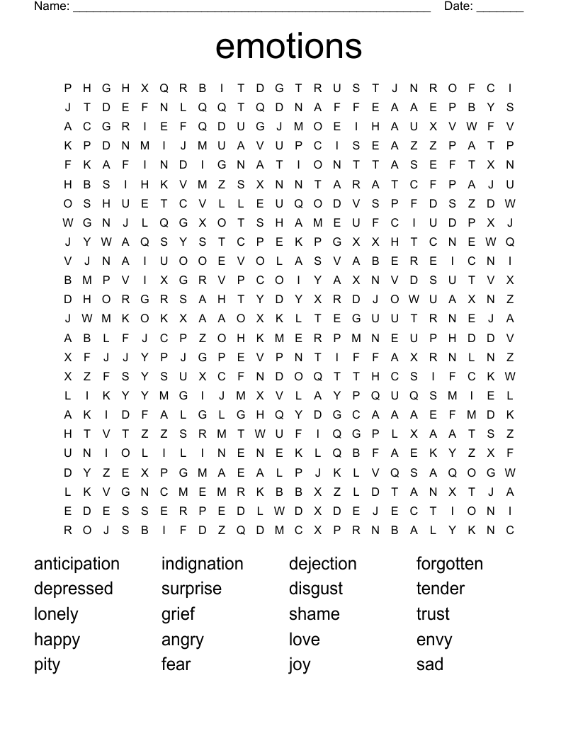 emotions Word Search