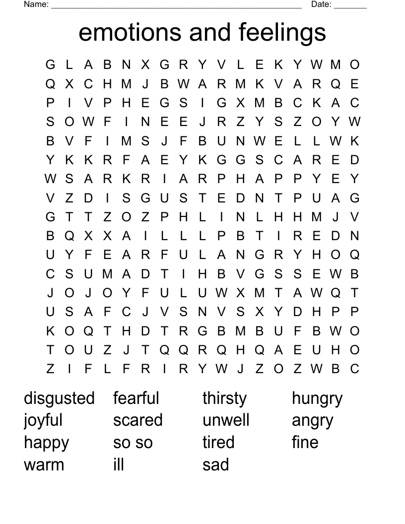 emotions and feelings Word Search