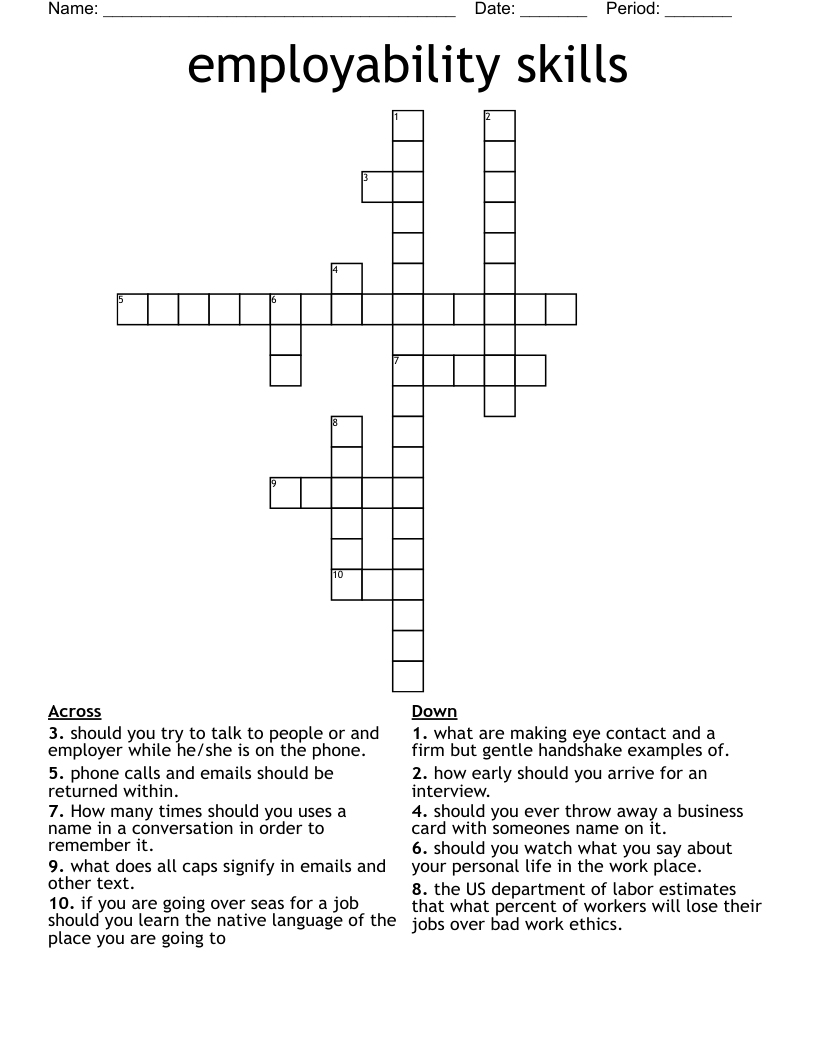 employability skills Crossword