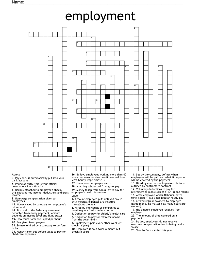employment Crossword