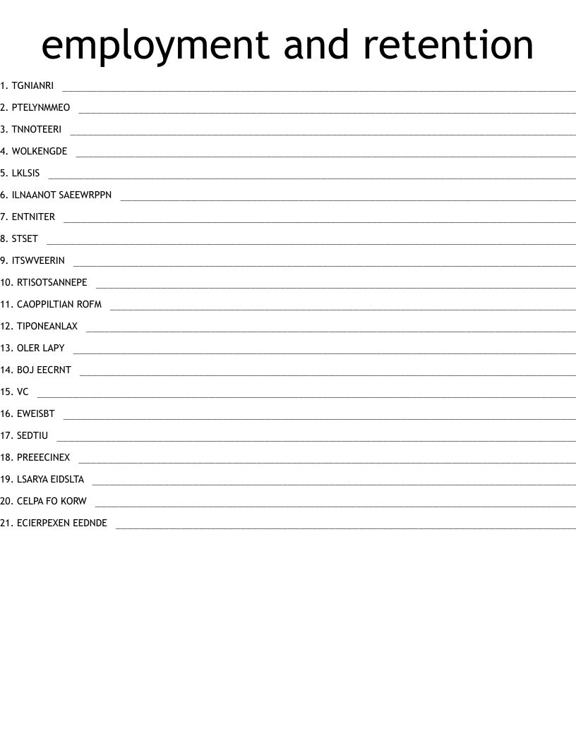 employment and retention Word Scramble
