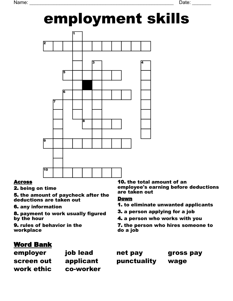 employment skills  Crossword