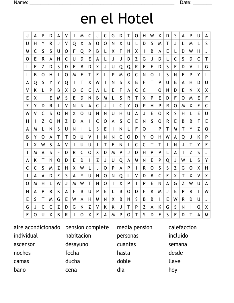 en el Hotel Word Search