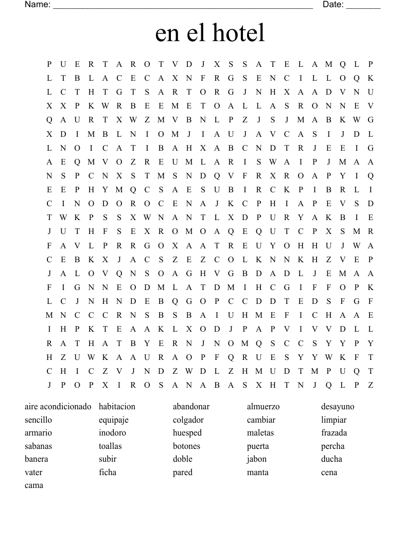 en el hotel Word Search